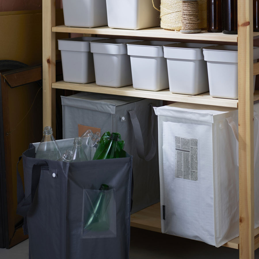 DIMPA recycling bag inside an IVAR shelving unit.